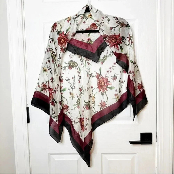 Chan Luu 100% Silk Burgundy Black Border Floral Print 40" Scarf - Picture 2 of 5